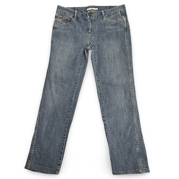 VTG Tommy Hilfiger Jeans Y2K Womens 34x28 Straight Floral Embroidered Blue Denim - Picture 2 of 8